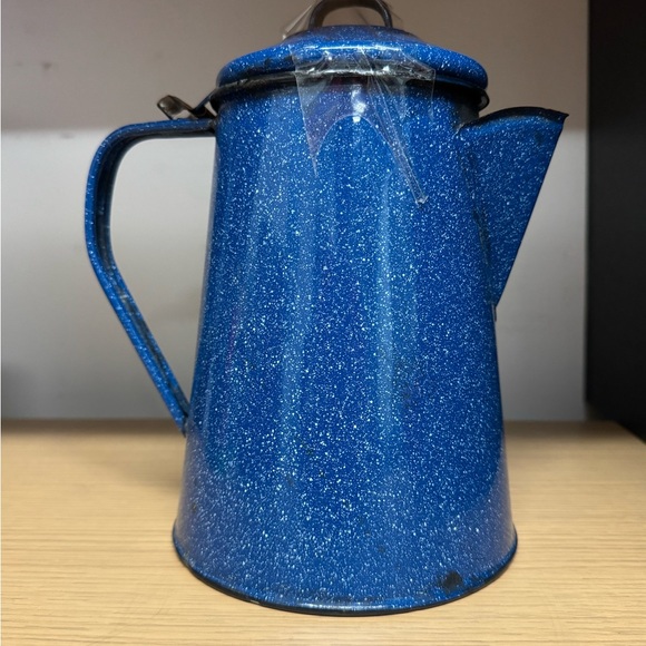 Blue Speckled Enamelware Camping Coffee Pot/Tea Kettle Perculator - Picture 1 of 5